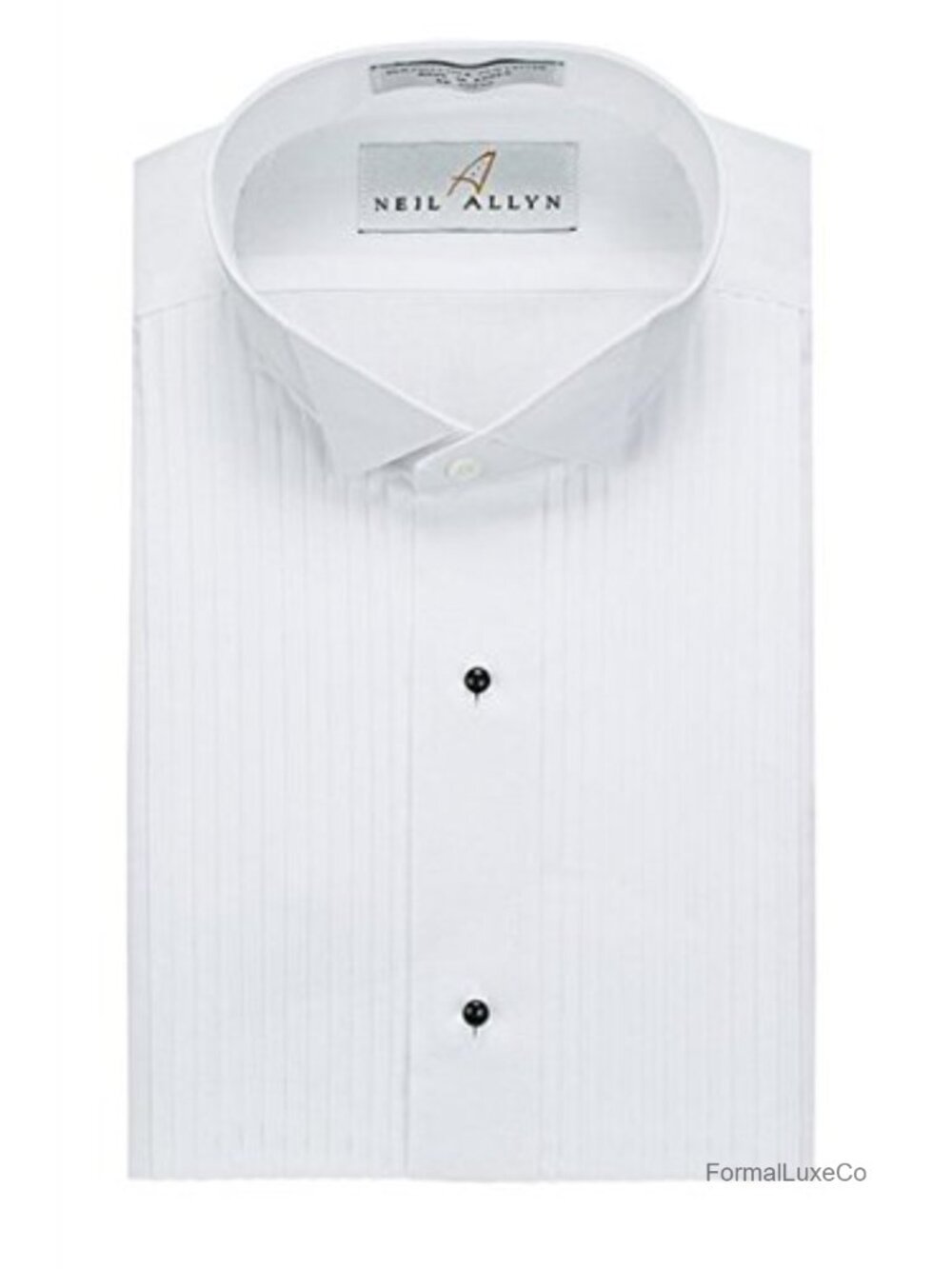 Womens Tuxedo Shirt Pleated Front Wing Collar Cotton Blend Long Sleeve White